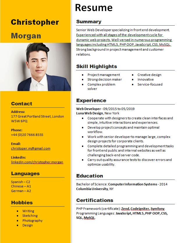 Simple resume format for freshers