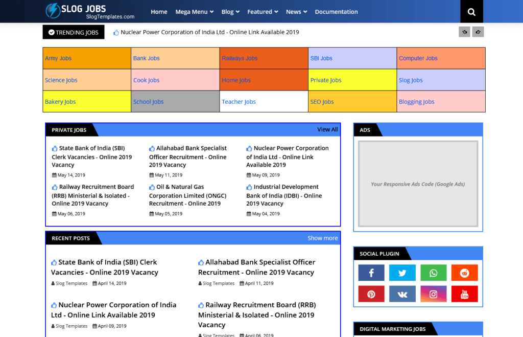Top-10 Best Job Template For Blogger Free Download - W3Templates